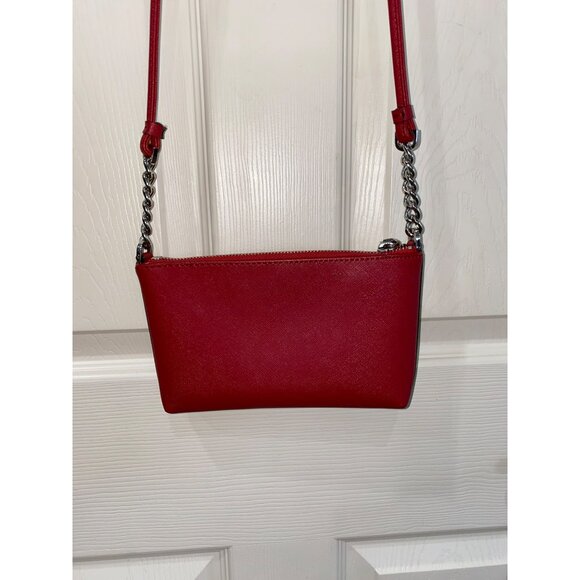 Calvin Klein Red Saffiano Leather Crossbody Bag With Silver Chain Strap - Picture 4 of 9